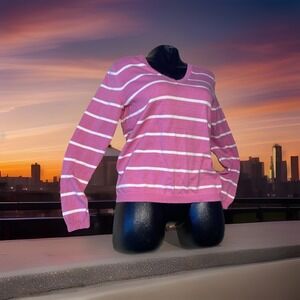 Joe Fresh Pink & White Striped V-Neck Sweater Size Lg‎